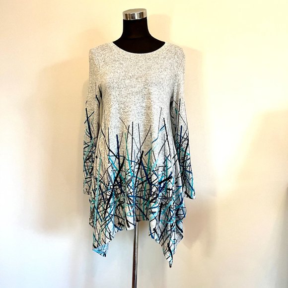 NWT Orange Fashion Village Gray Printed Asymmetric Sweater Tunic - Picture 7 of 11